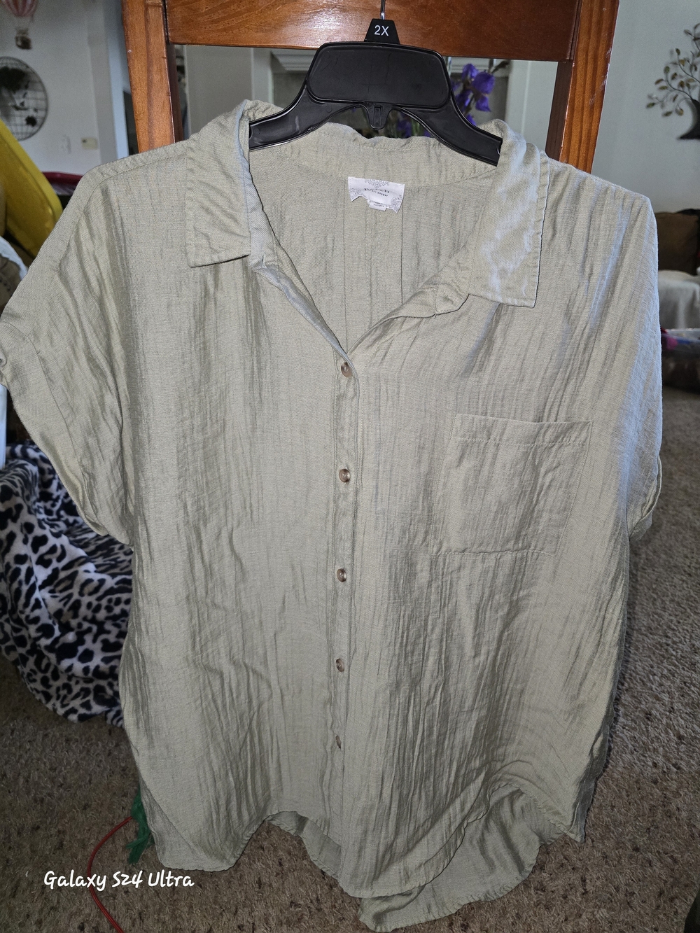 Blu Pepper Perch Olive Green Button-Up Top
